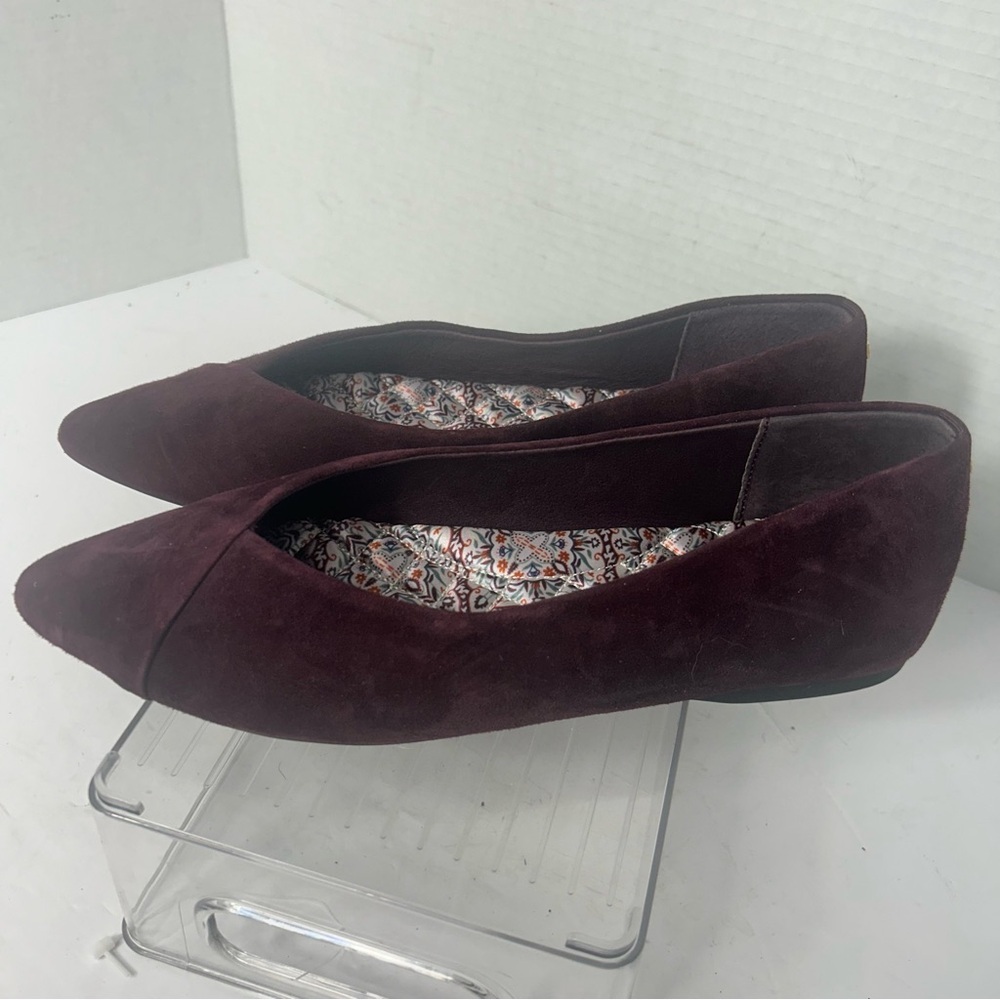 NEW Birdies Women’s The Goldfinch Suede Pointed Toe Elegant Burgundy Flats 7M - Picture 3 of 7